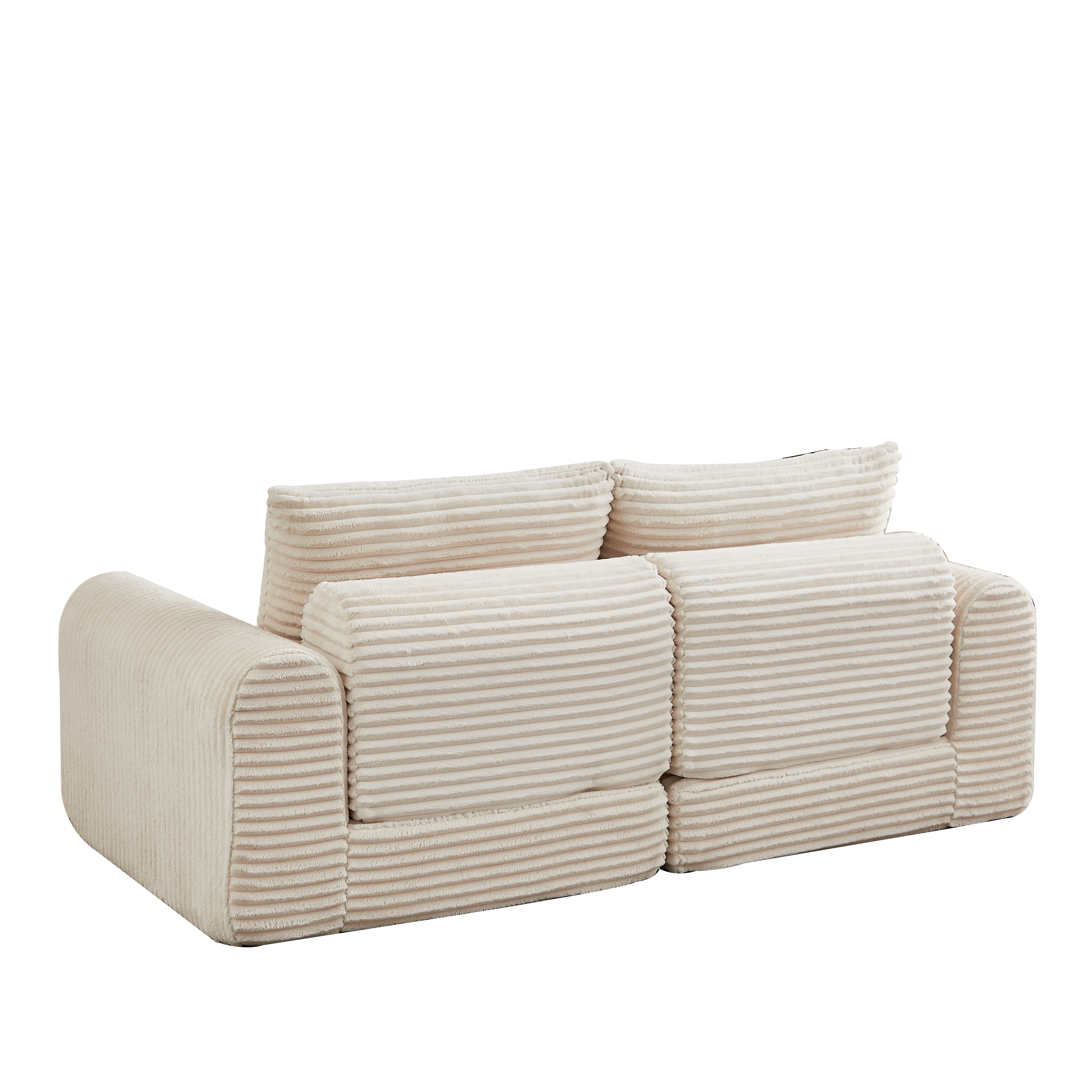 Canapé-lit velours côtelé 2-en-1, deux oreillers, accoudoirs incurvés stylés, repose-pieds amovible, modulaire flexible., Beige - 6