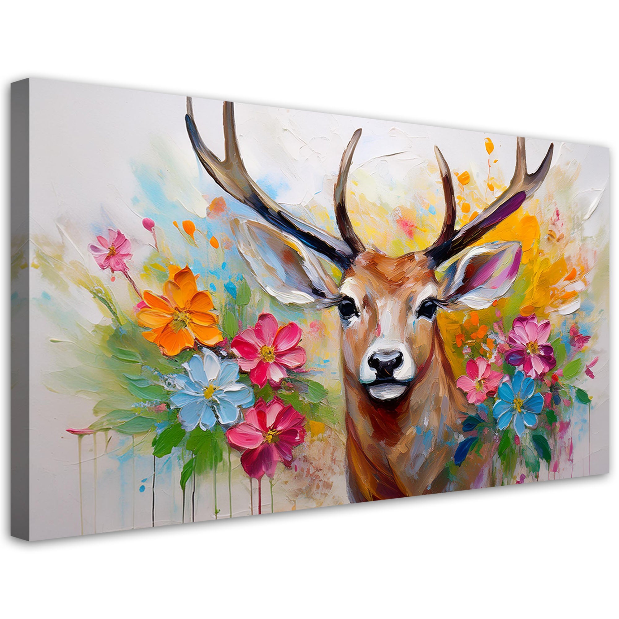 Obraz na płótnie, Jeleń Kwiaty Abstrakcja Zwierzeta 80x40