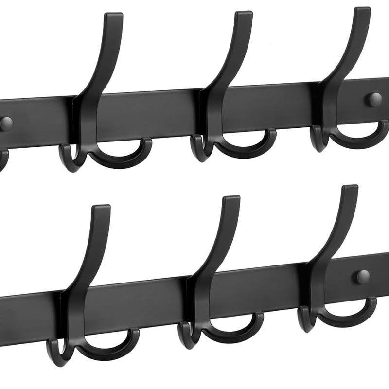 2-częściowy wieszak ścienny z 15 haczykami, solidny metalowy wieszak na płaszcze do zawieszania płaszczy, do przedpokoju i sypialni (czarny)