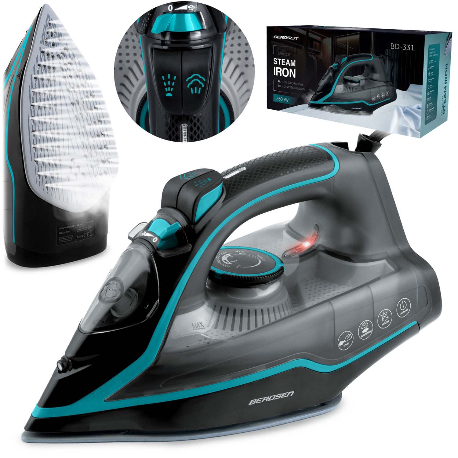 Żelazko parowe Berdsen BD-331 2600W ceramiczna powłoka praca w pionie mocne