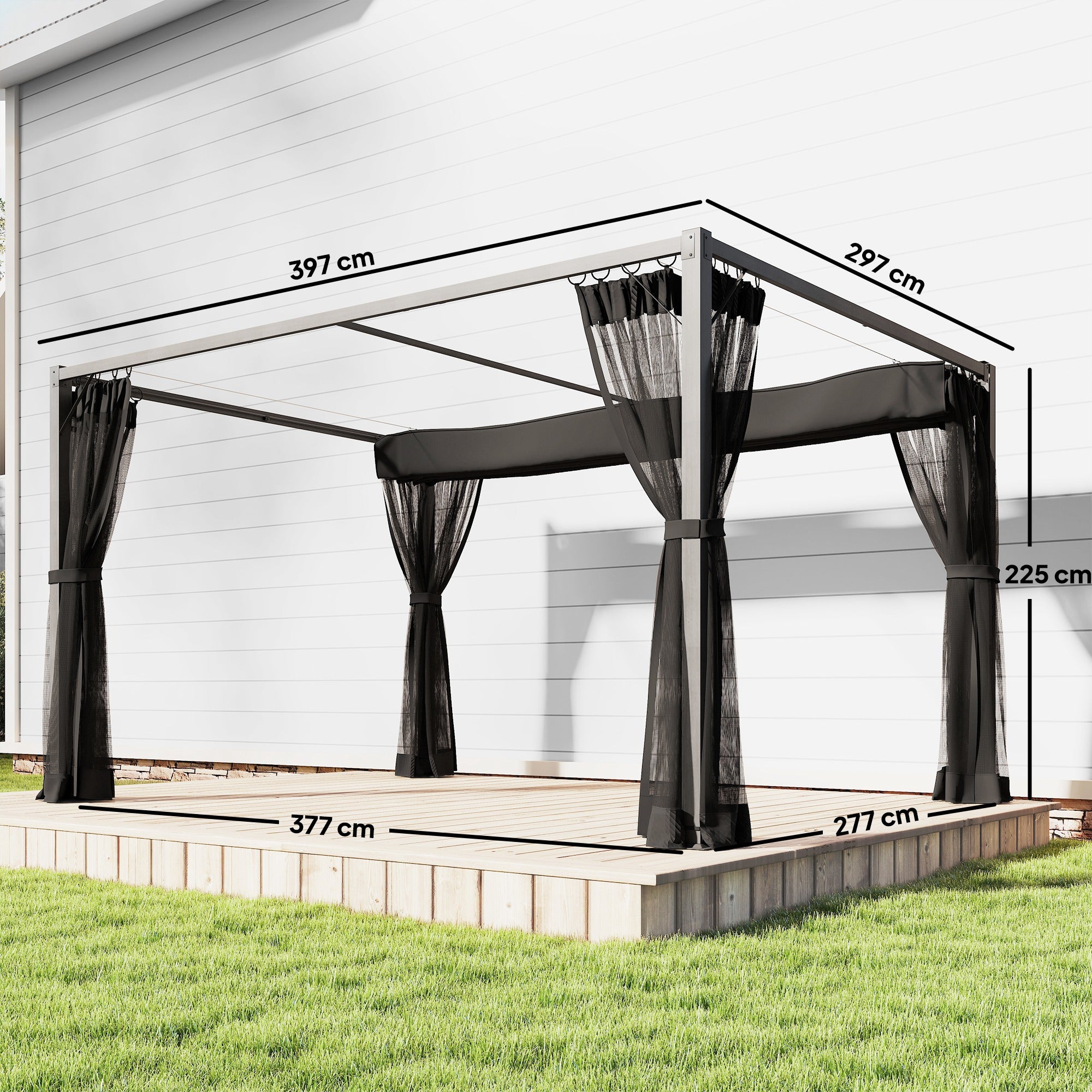 Pérgola Outsunny Aluminio, Poliéster Gris Oscuro 397x297x225 cm - 3