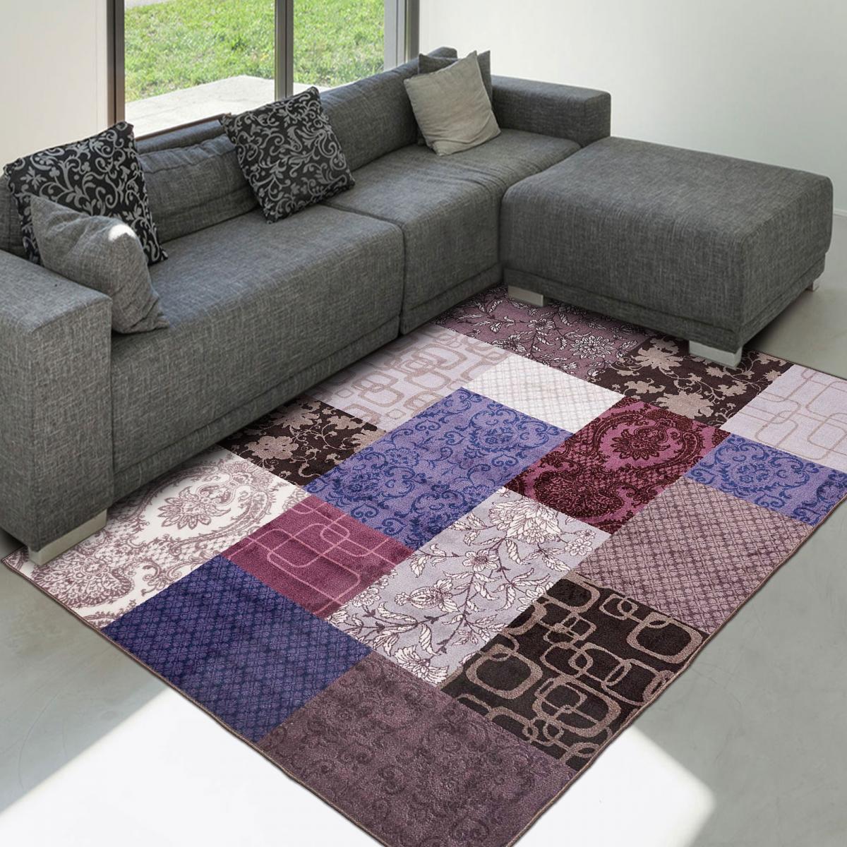 tapis chambre 57x110 tissé violet rectangle ISPARTA PATCHWORK - 2