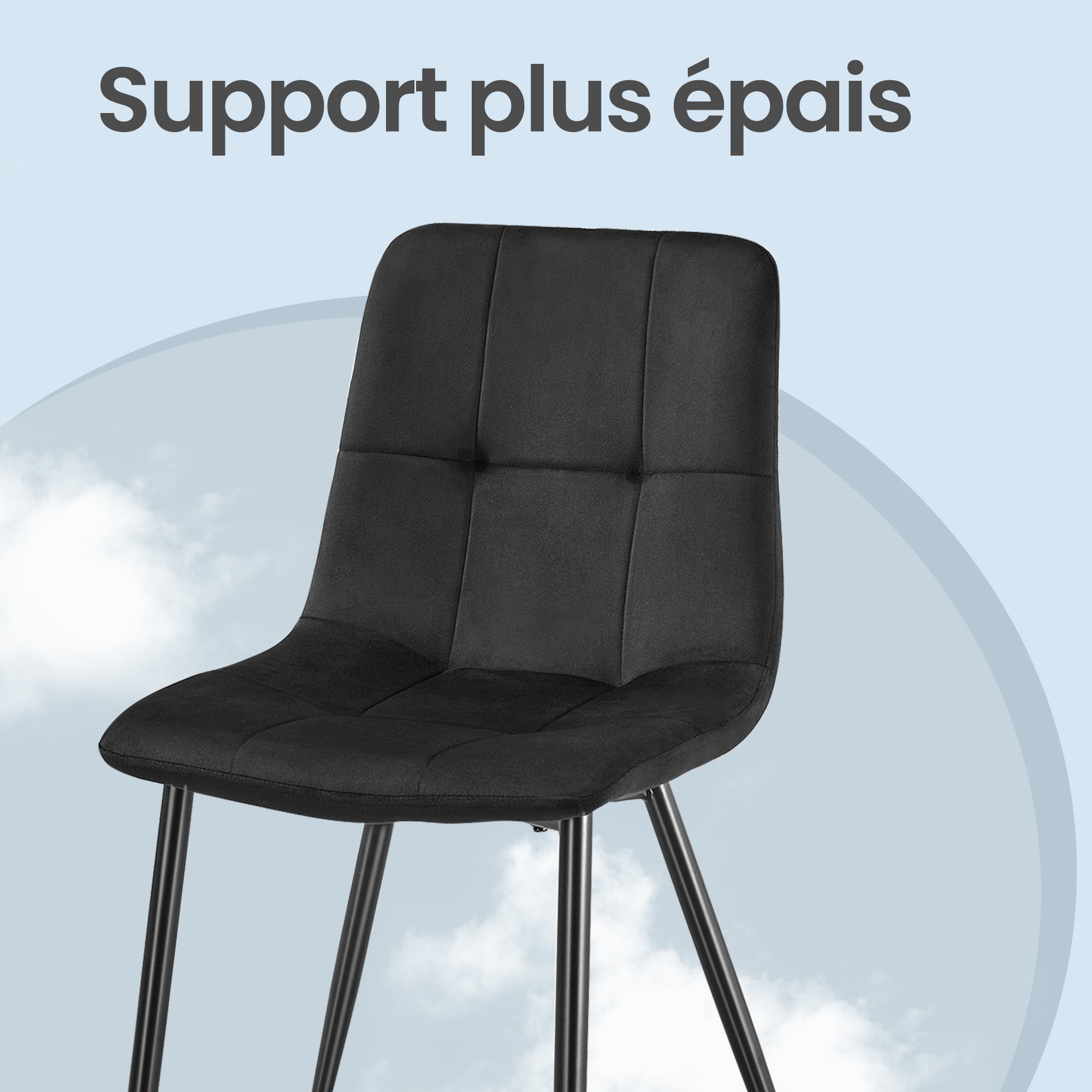 Lot de 4 Chaises Rembourrées en Velours, Chaises de Salle à Manger, Pieds Réglables, pour Cuisine, Salon, Noir - 6