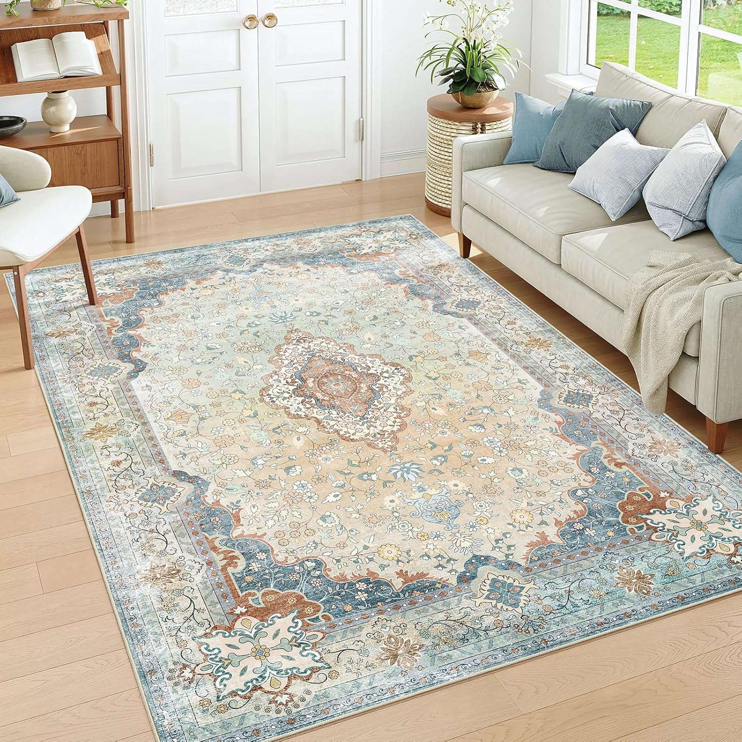 Tapis de salon 80*160cm, tapis de sol rétro antidérapant lavable à poils courts doux, adapté aux tapis de chambre, de cuisine et de salle à manger - 2