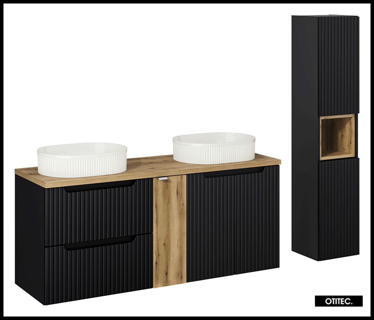 Meuble De Salle De Bain Suspendu Ariza – 60 Cm Gris Mat, Plan De Travail Bois, Tiroir Avec Espace Syphon