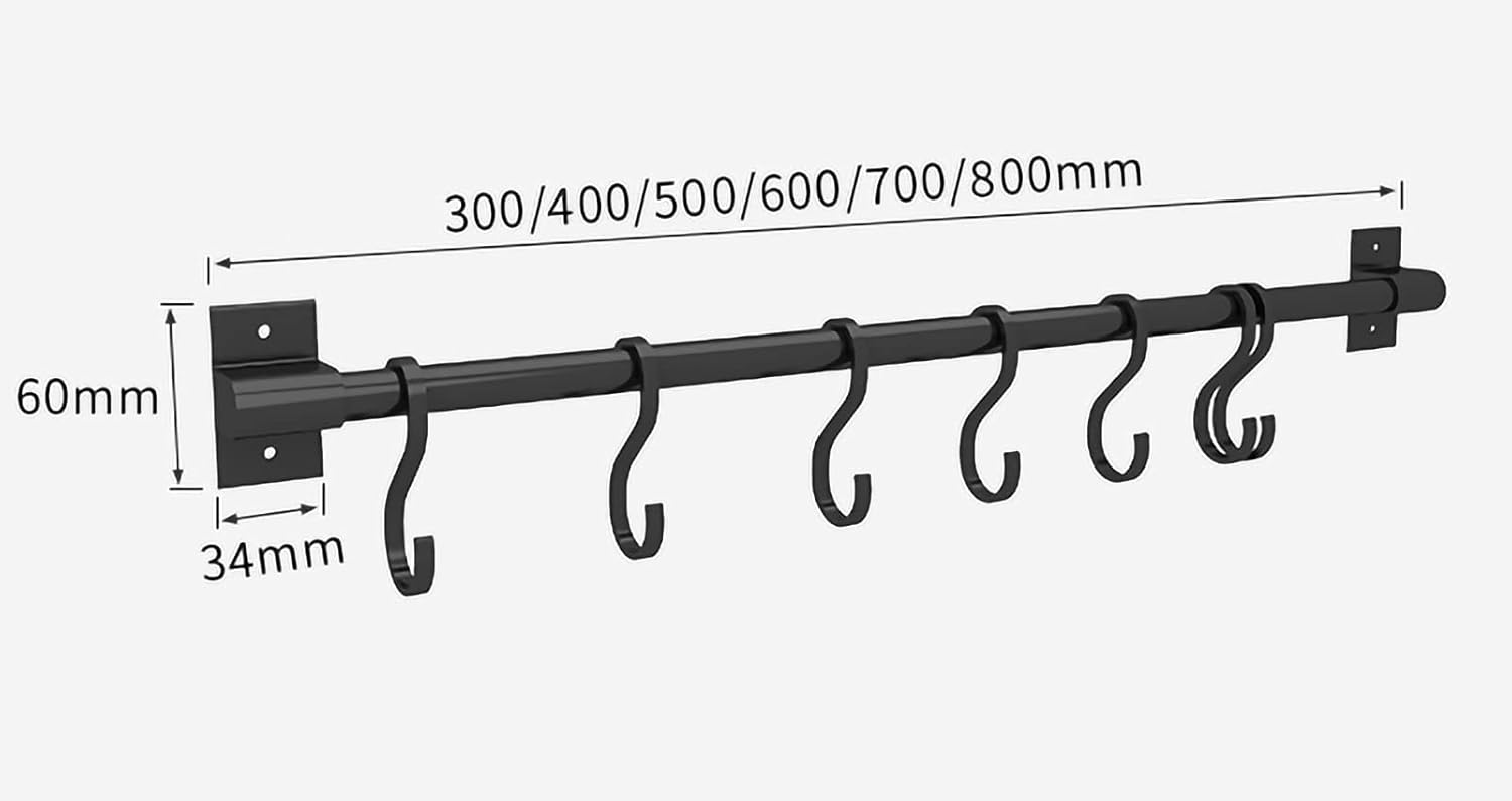 Gancho de cocina curvo para montar en la pared, sin perforaciones, negro, baño, cocina, estante de almacenamiento, accesorios no incluidos (6x50cm) - 3