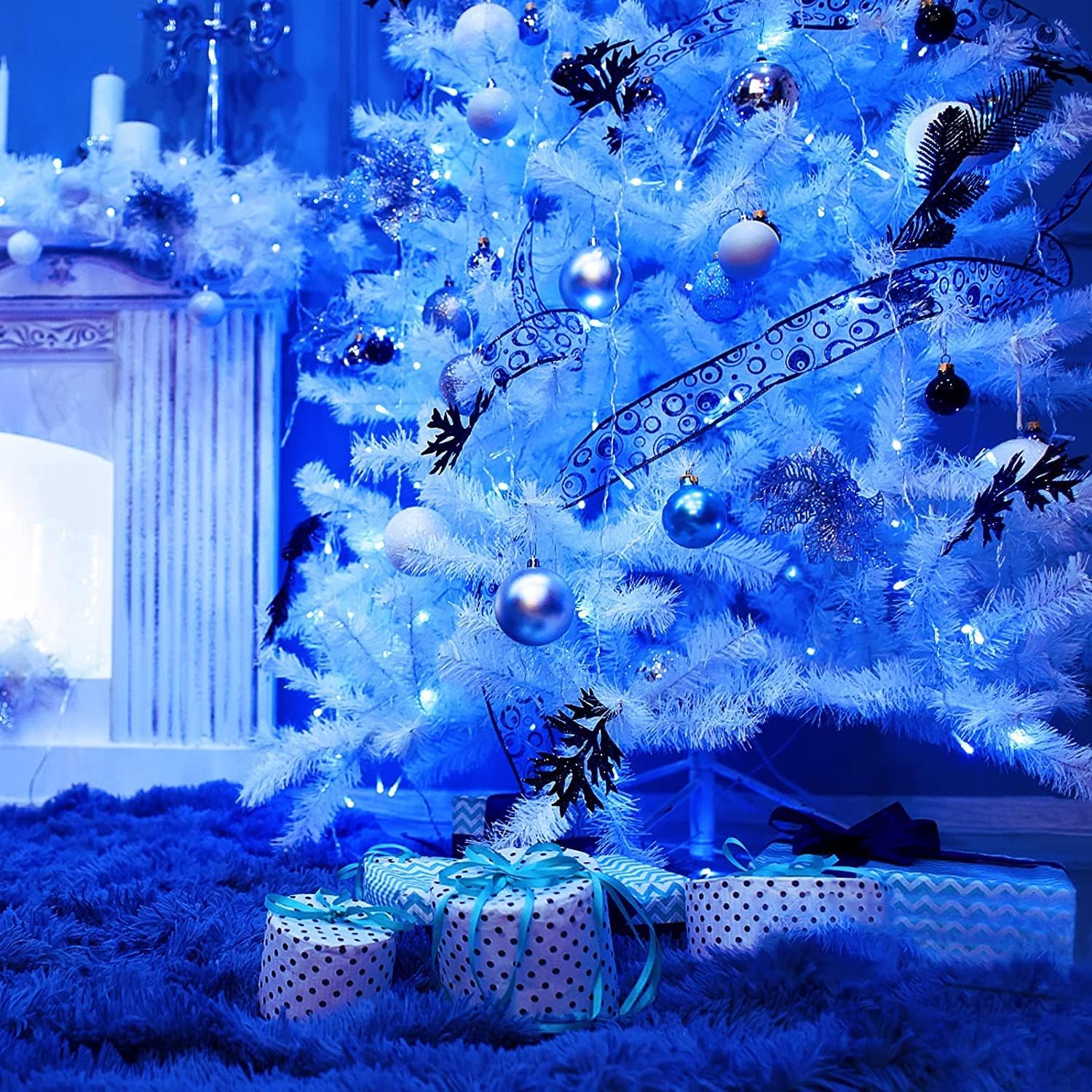 Luci a stringa LED da 50 m, 400 LED, luci natalizie impermeabili IP44 con telecomando e timer, 8 modalità, luce blu - 5