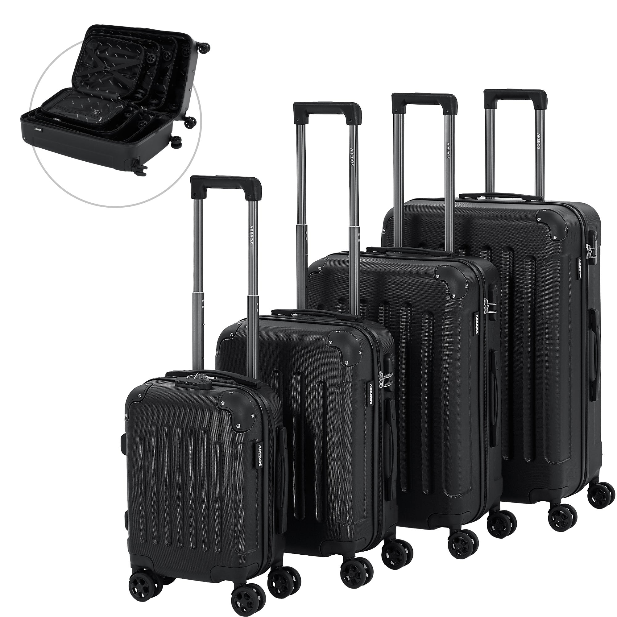 AREBOS Lot de valises de voyage Coque rigide en ABS Avec