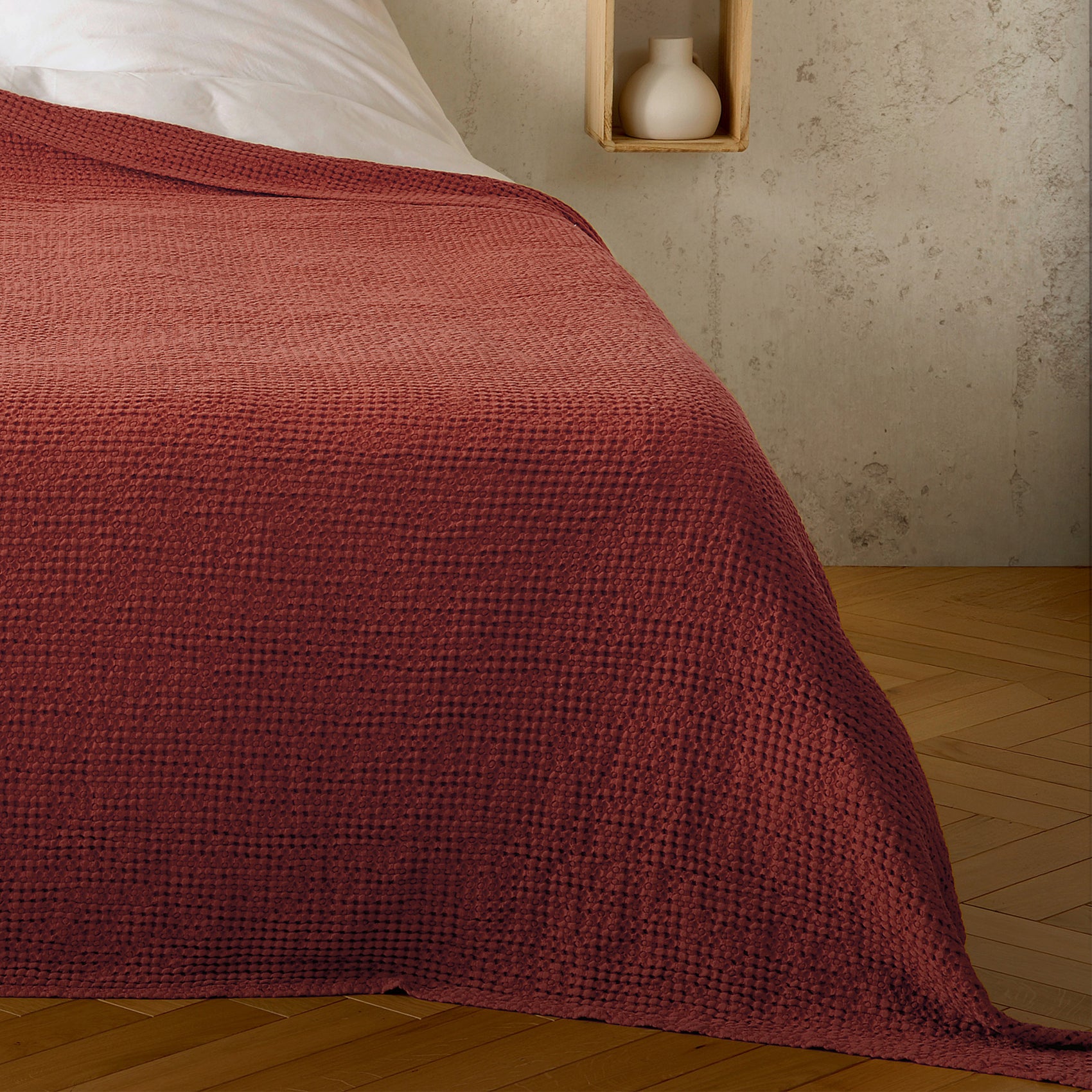 Plaid ou couvre lit 100% coton nid d’abeille - Terracotta - 240x260 cm - Coton - 2