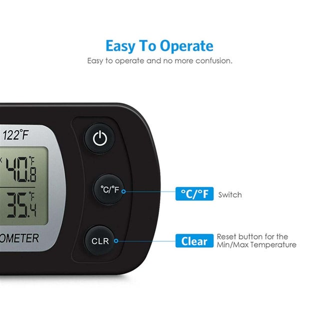 Lot de 2 Thermomètres Numériques Réfrigérateur Étanches avec Écran LCD, Max/Min, Crochets, pour Cuisine Maison Congélateur et Restaurants