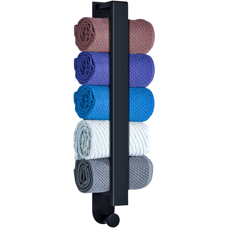 Wieszak na ręczniki bez wiercenia - 40 cm - czarny - Wieszak na ręczniki dla gości - Wieszak na ręczniki łazienkowe - z haczykami