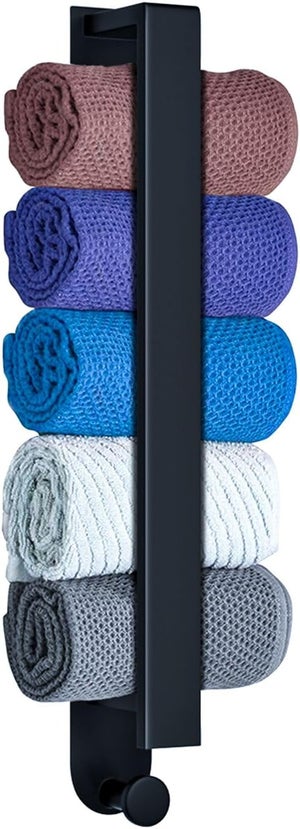 Porte-Serviettes Mural Sans Perçage Noir Mat 40 Cm – Acier Inoxydable SUS304, 2 Crochets, Installation Adhésive Salle De Bain Cuisine