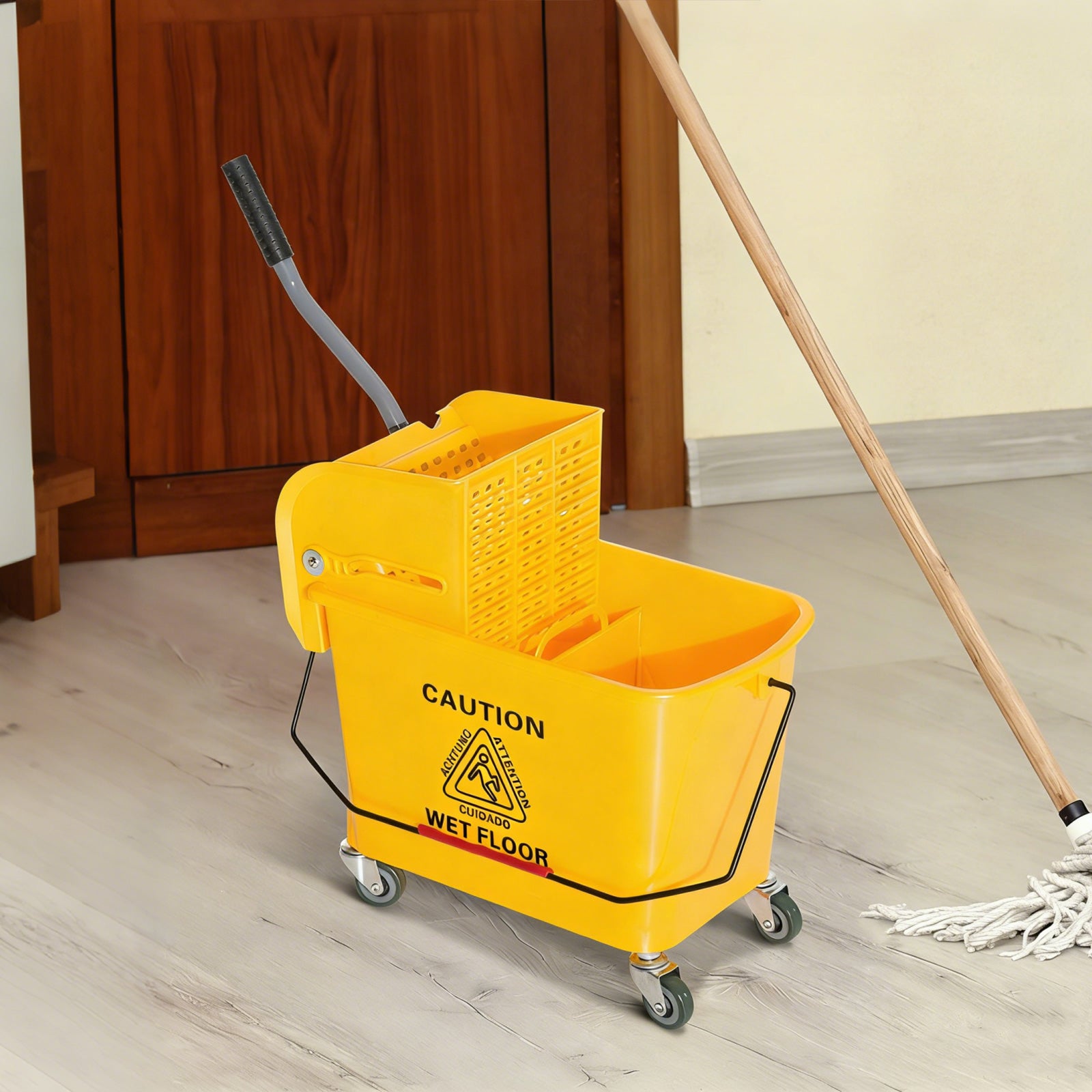 Cubo fregado profesional Homcom amarillo 60x27x70,5 cm - 2