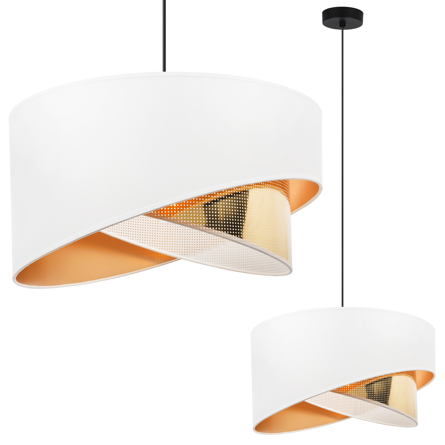 Lampa sufitowa wisząca Asti skos czarna glamour 1xE27 abażur okrągły skośny 45cm biały/złoty Light Home LH