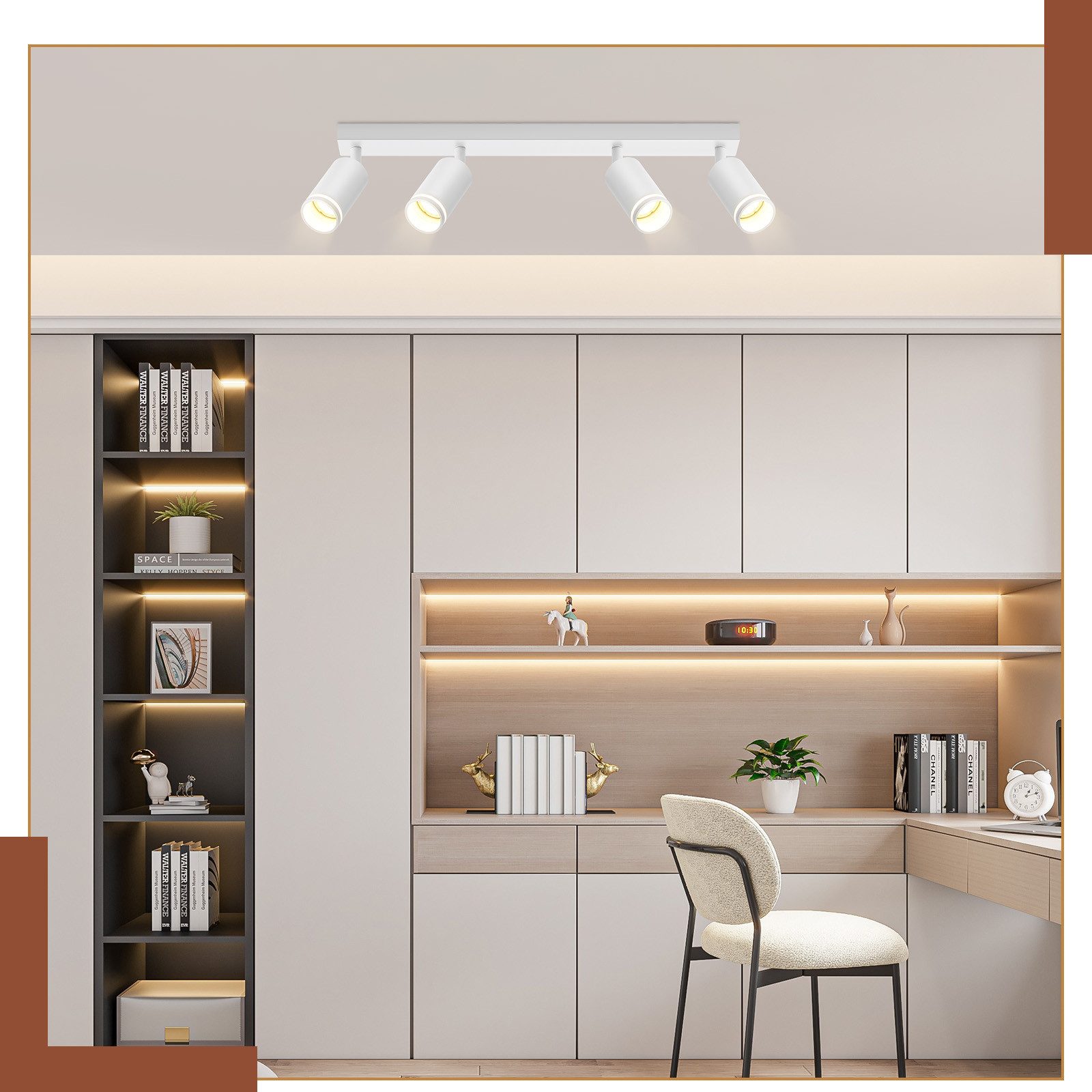 NETTLIFE Spot de plafond blanc 4 ampoules plafonnier moderne spot GU10 spots orientable intérieur métal - 8