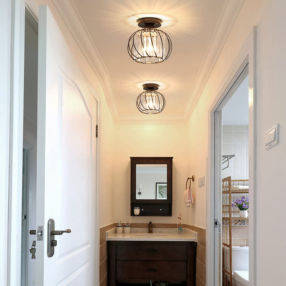 Plafonnier en Cristal Moderne E27 LED Plafonnier Mini Lustre en Cristal pour Cuisine Salle à Manger Chambre Couloir Entrée (noir) - 4