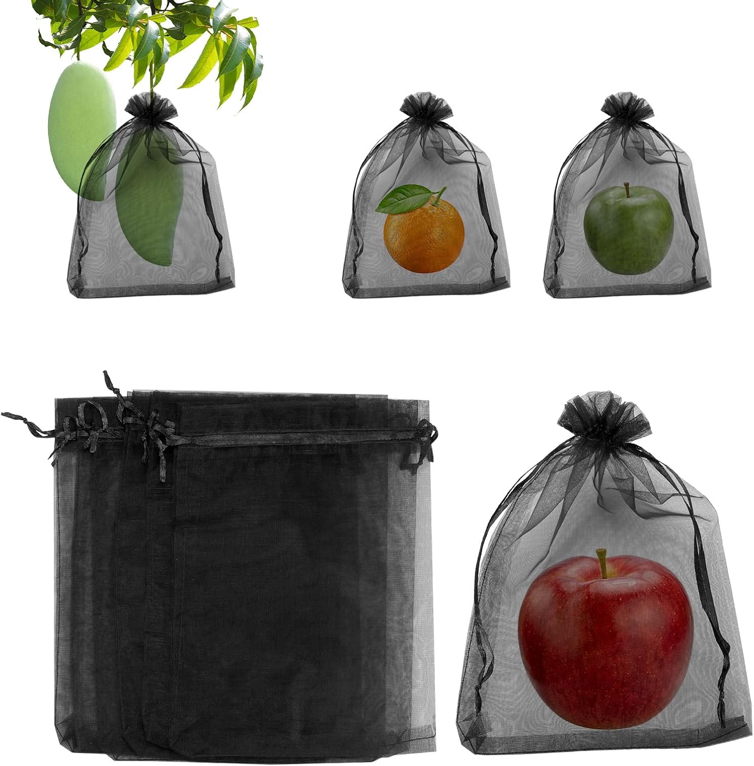 Zestaw 100 worków ochronnych na owoce – 15 x 20 cm, siatkowe worki na owoce i kwiaty (czarny)