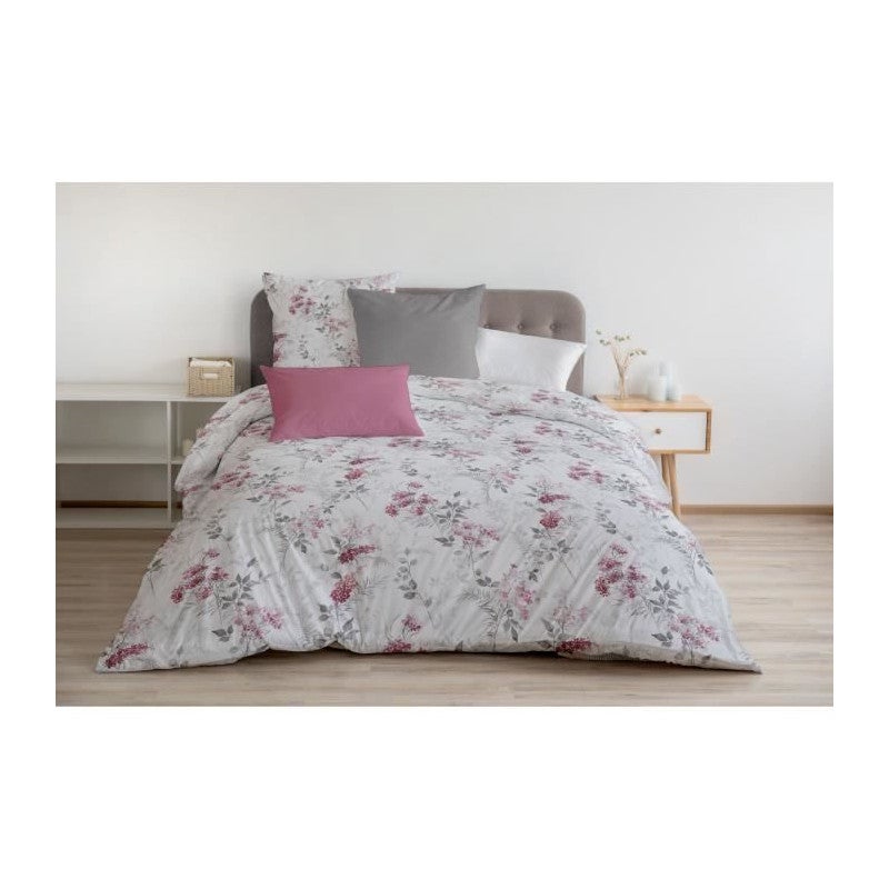 Parure de couette 240x260 cm HOME LINGE PASSION POMPADOUR : Housse de couette + 2 taies d'oreiller - 100% Coton 57 Fils - Blanc/ - 2