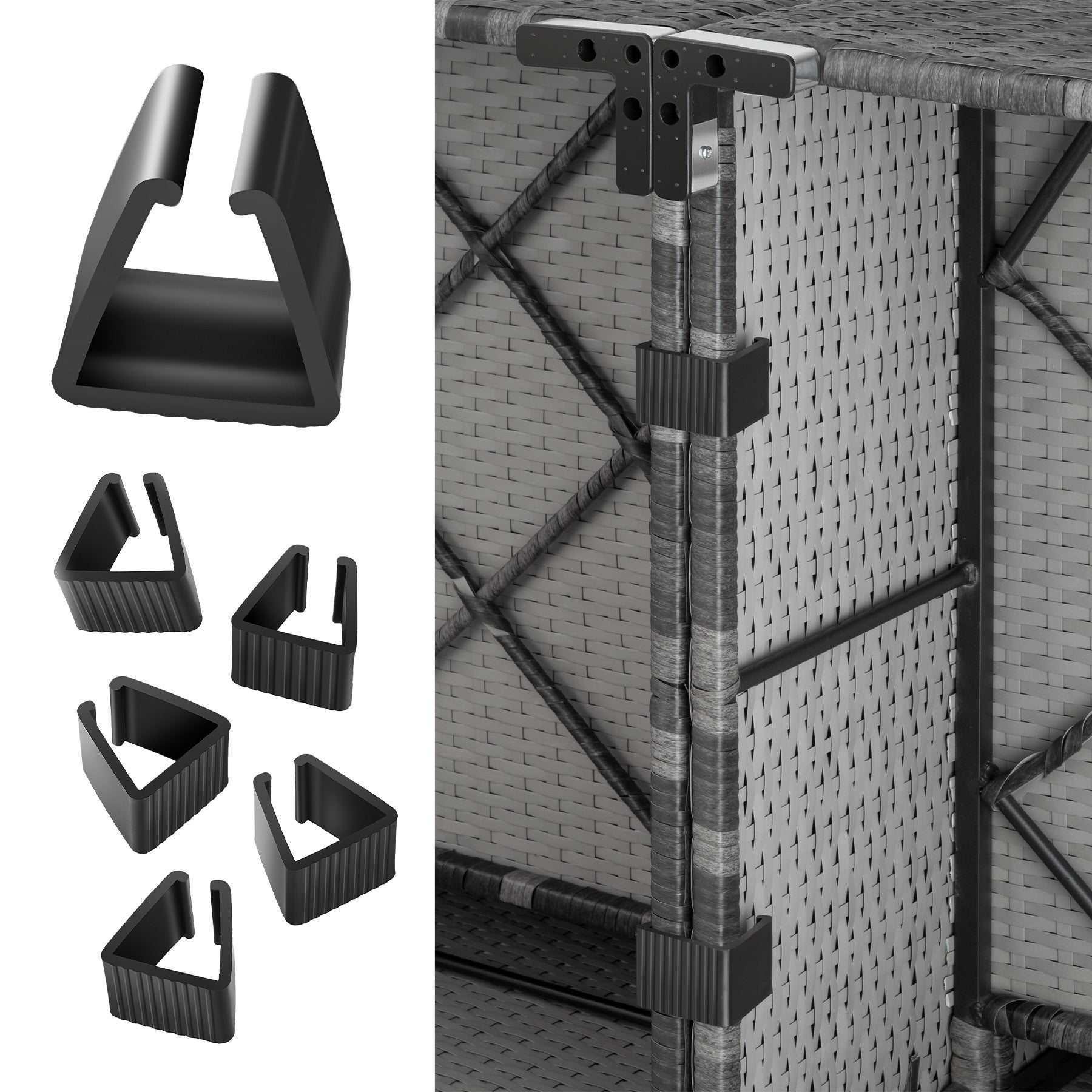 Salon de jardin en résine tressée et acier 5 places avec coffre de rangement résistant aux UV gris TECTAKE - 9