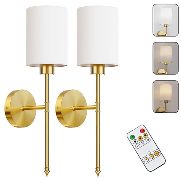 Miedziany bezprzewodowy kinkiet ścienny, żarówka z akumulatorem, z pilotem, 3 regulowane kolory światła, 2 szt.