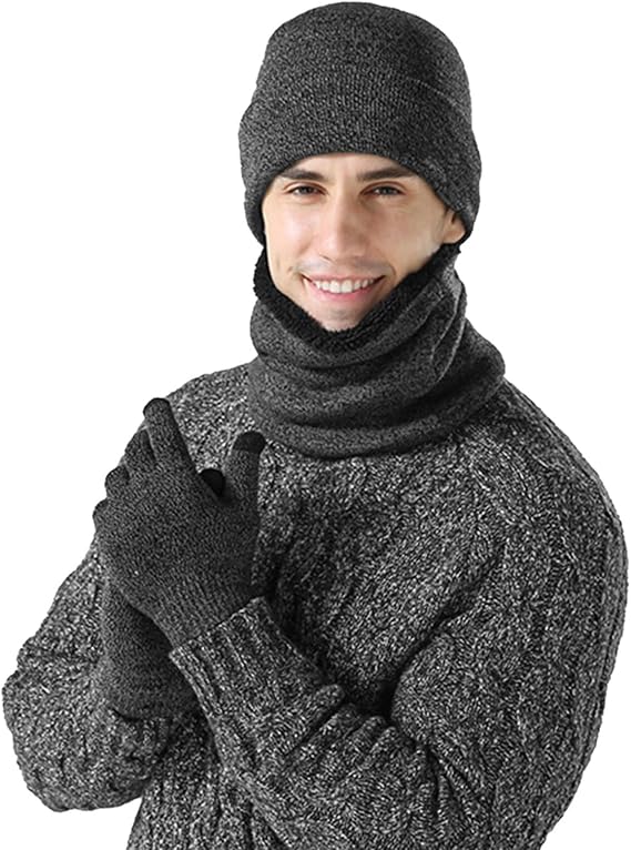 Daysskk Ensemble De Bonnet, Écharpe Et Gants Femme Homme Hiver 3 En 1 Bonnet Tricot Chaud Cache Cou Extensible Gants Tactiles Pour Homme Femme