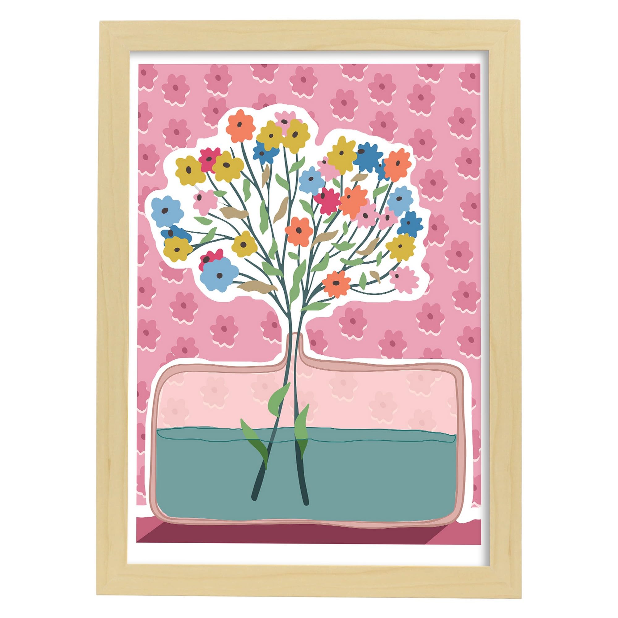 Lámina poster de jarrón de flores transparente cuadros decorativos para tu hogar estampados estético para el diseño de a3 con marcos de madera ligera