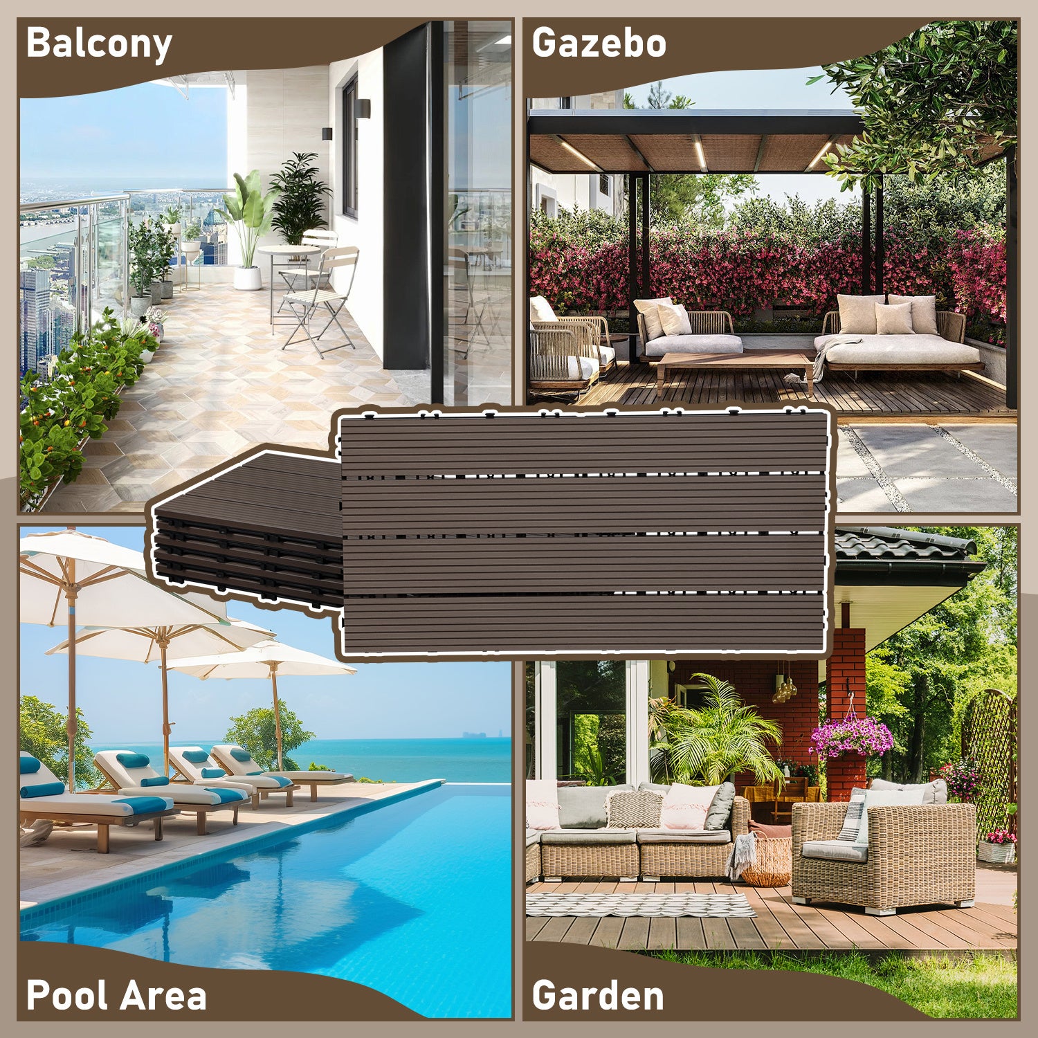 30 x Dalles de terrasse en WPC pour balcon et jardin installation sans outil structure adaptée aux grandes aces Marron café 30x60CM - 7