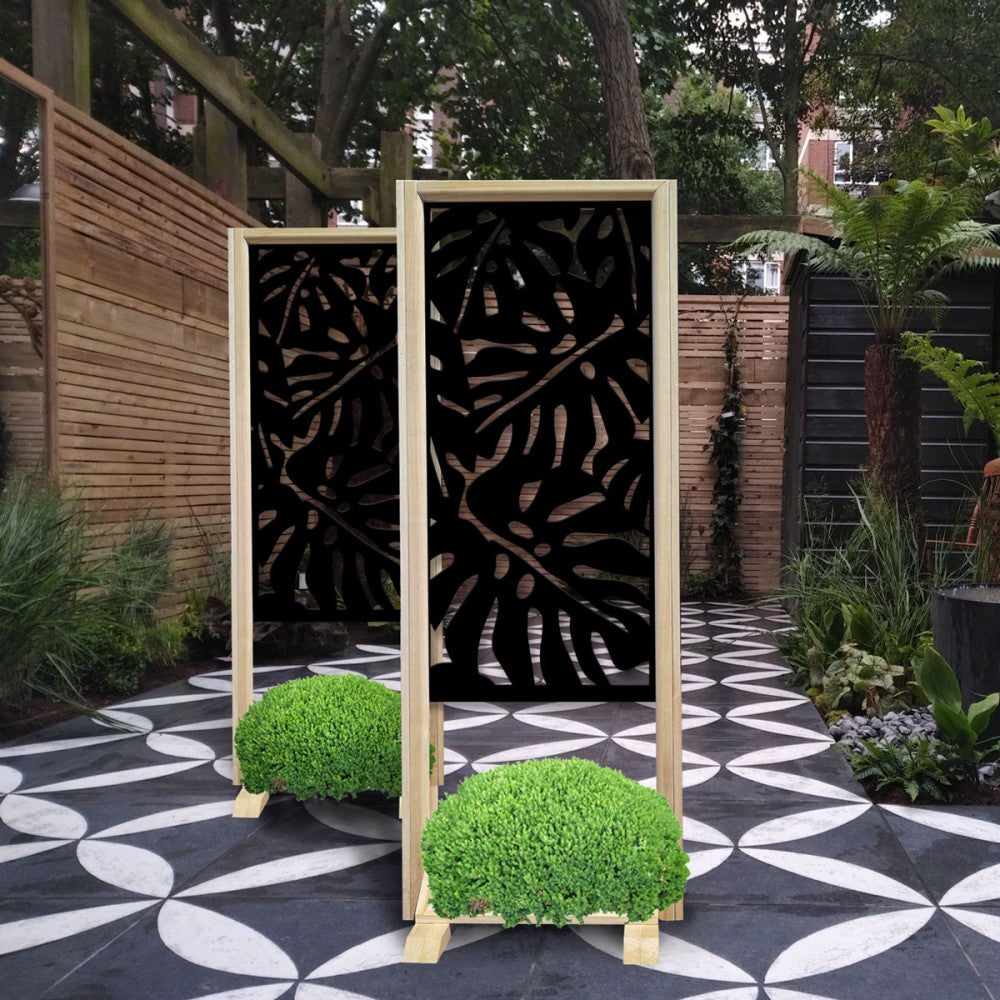 PHILODENDRON - Parawan - Wolnostojący, modułowy parawan - 70x190 cm - Wykonany z drewna i PVC, kolor wnętrza czarny