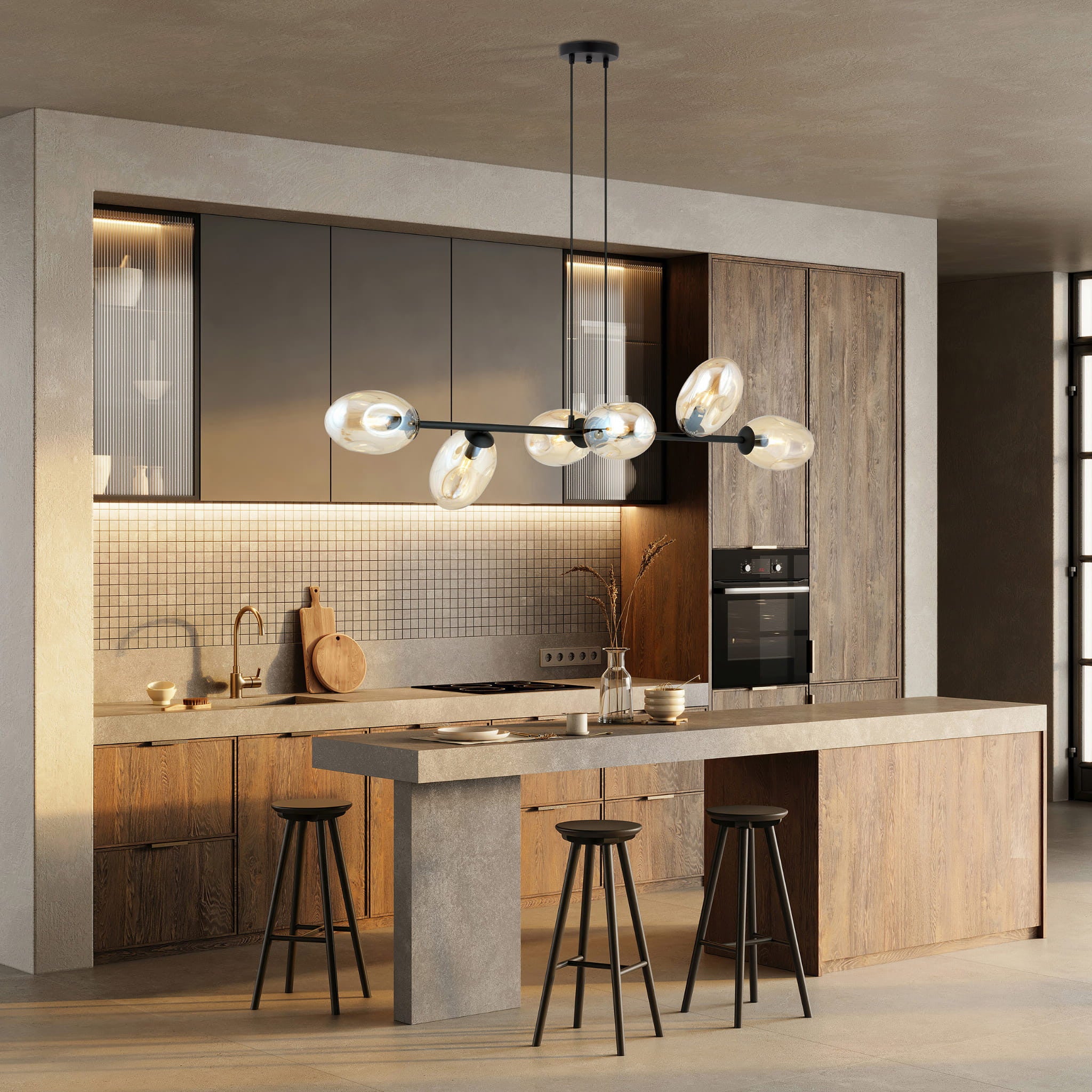 Lampa wisząca Pandora czarno-miodowy 6xE14x10W wym: 100 x 120 cm szkło Emibig - 2