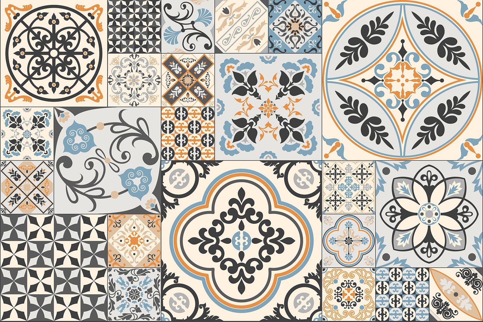 Crédence adhésive sticker décoratif pour cuisine - Effet carreaux de ciment - Adhésif MAT - 60x90 cm - 2