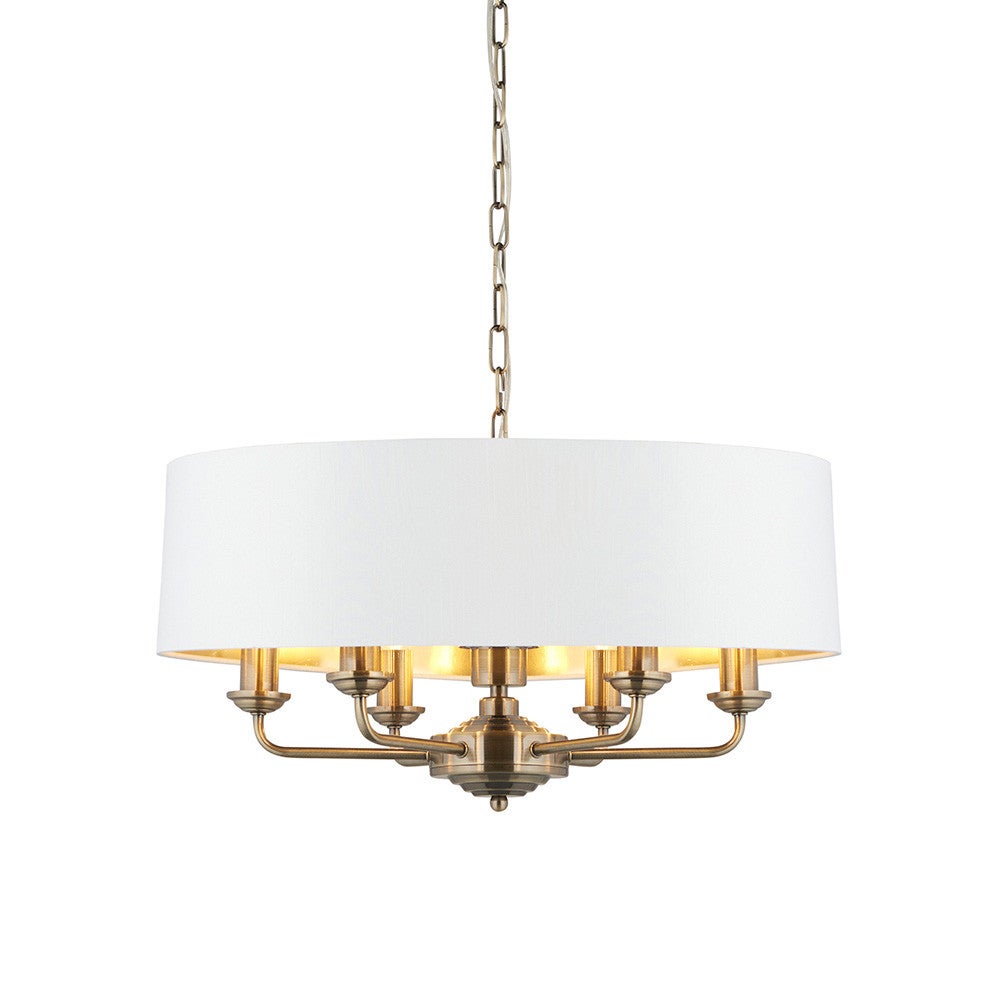 Lampa wisząca HIGHCLERE antyczna mosiężna 6xE14x15W tkanina wym:174x55x55cm IP20 Endon