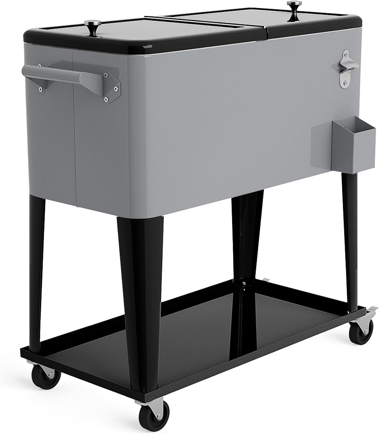 Chariot Glacière Bar Roulante GOPLUS - Capacité 50L - 2 Plateaux Pliables, étagère - Roues Avec Freins - Idéal Jardin, Barbecue, Pique-nique - 127x42.5x74 Cm - 4