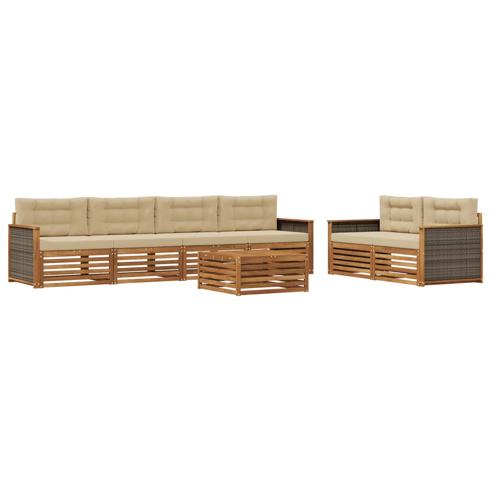Ensemble de canapés d'extérieur, 7 pièces, naturel et beige, pour la terrasse - 2
