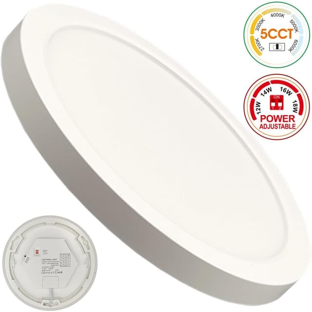 Plafon Led Techo Circular Blanco 230mm, 18W, 2160Lm, Lampara Superficie o Empotrable, Potencia Regulable, CCT 2700K a 6000K