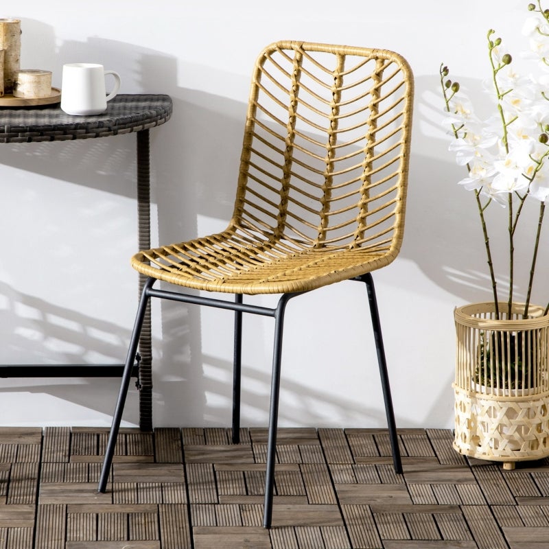 Juego de 2 sillas de comedor, silla de cocina con respaldo en aspecto ratán, acero, amarillo, 44x58x85cm para comedor - 6