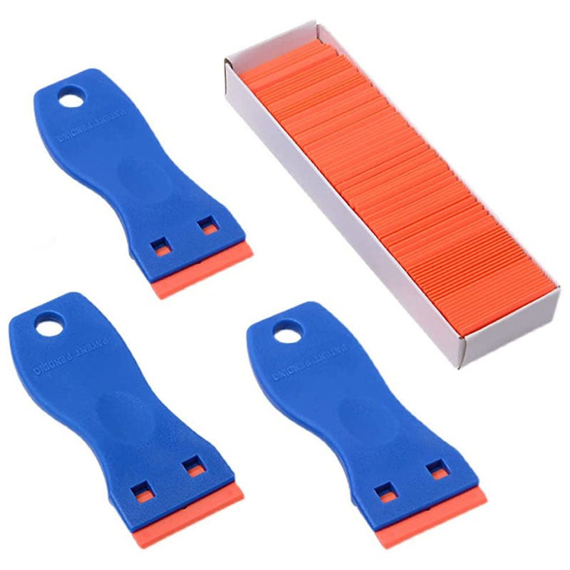 Grattoir en plastique anti-rayures, 2 grattoirs bleus + 100 lames, jeu de grattoirs dissolvant de colle - 4