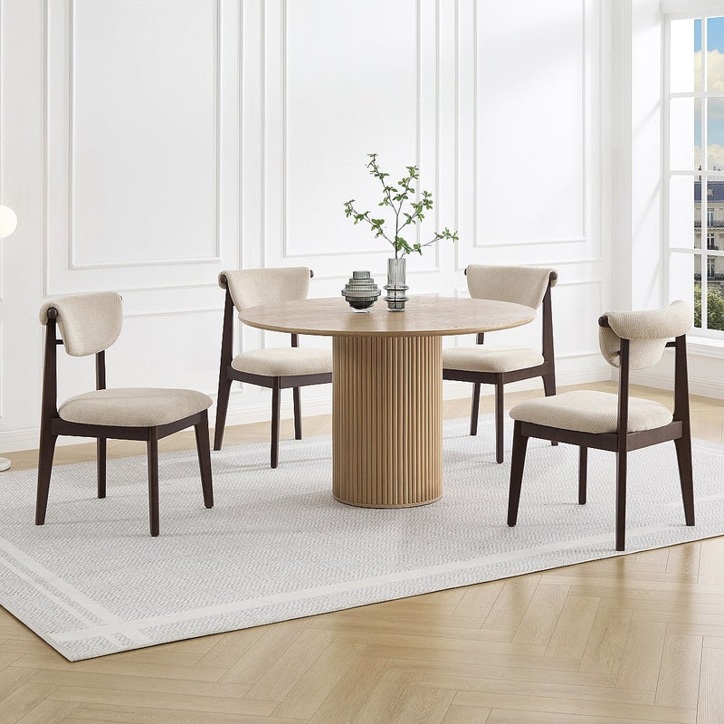 Zestaw 2 krzeseł z teksturowanej tkaniny i drewna kauczukowca - Beżowe - GABIEL