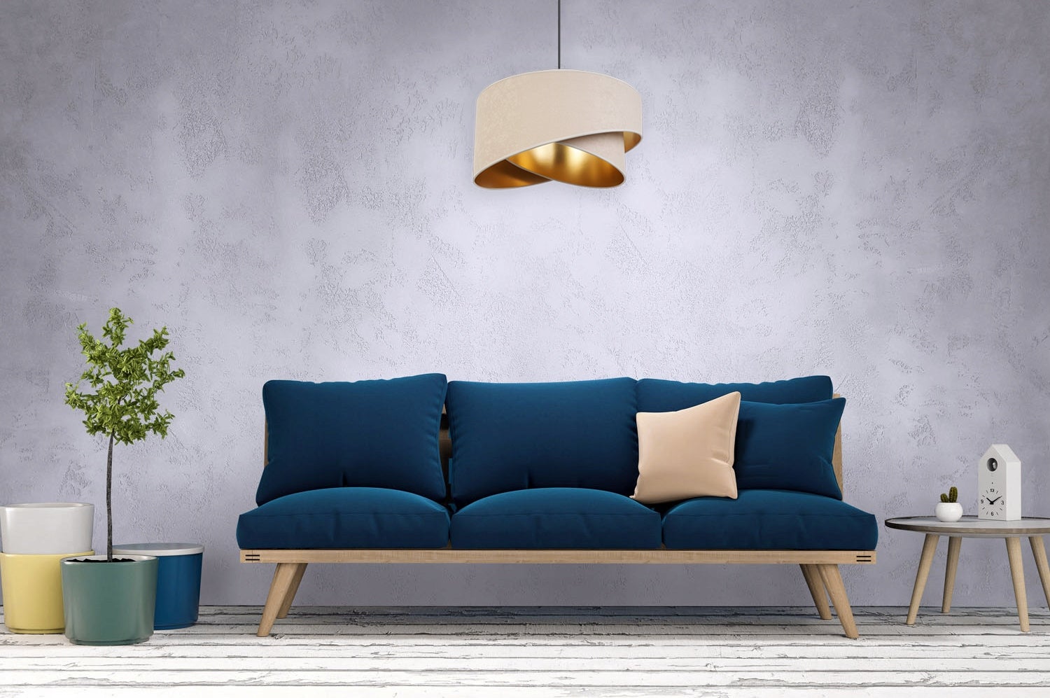 Lampa sufitowa wisząca elegance welur 1xE27 klosz niesymetryczny złoto/biały Light Home LH - 2