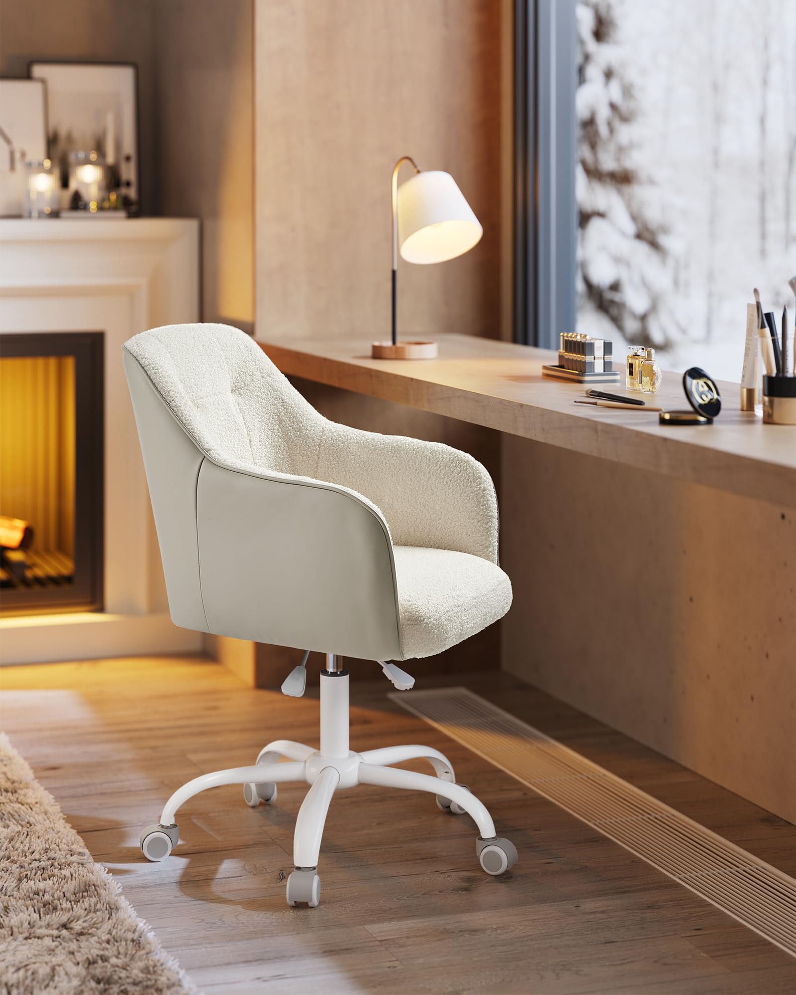 Silla de oficina giratoria y cómoda, altura ajustable, capacidad de carga 120 kg, estructura de acero, terciopelo, beige - 5