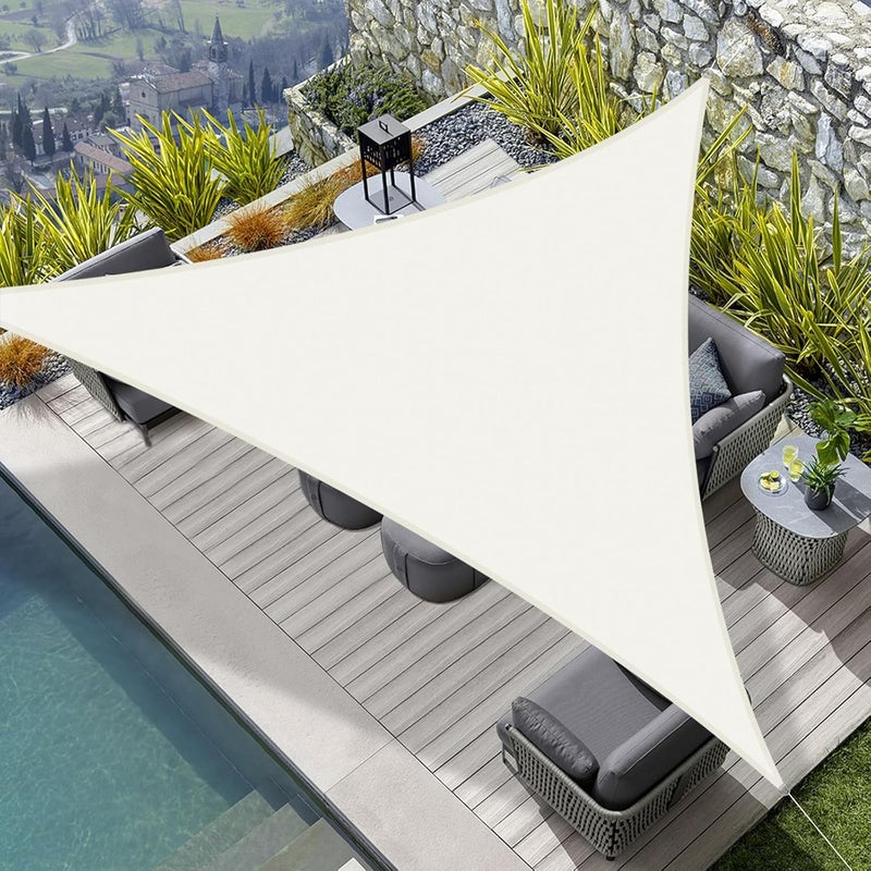 Żagiel przeciwsłoneczny wodoodporny, trójkątny 5x5x5 metrów, tkanina zacieniająca, markiza na taras ogrodowy, balkon, beżowy