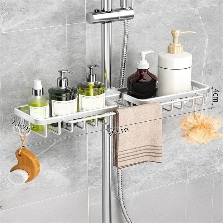 Prateleira de armazenamento para casa de banho, prateleira para barra de duche, sem perfuração, adequada para tubos de 18-28 mm - 36*13*4 cm - 6