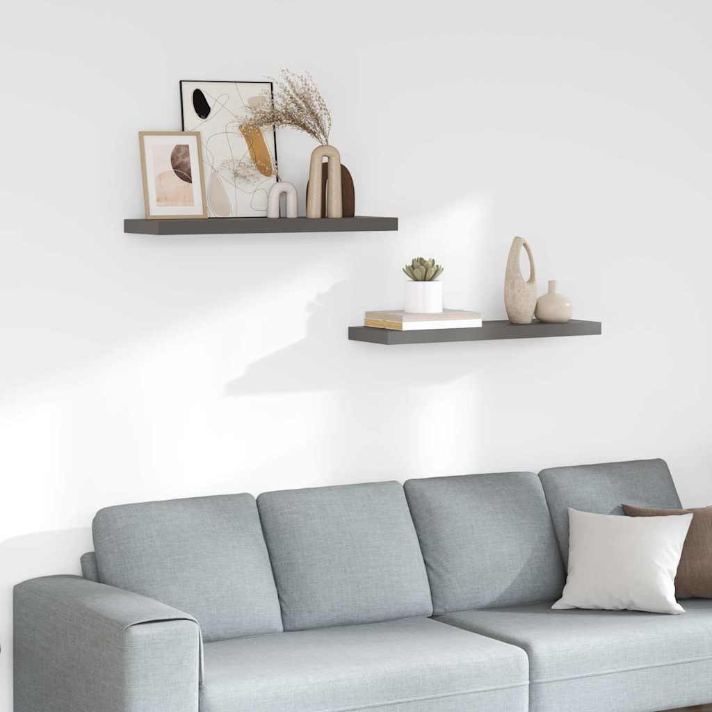 Półki ścienne, 2 szt, wysoki połysk, szare, 80x23,5x3,8 cm, MDF vidaXL