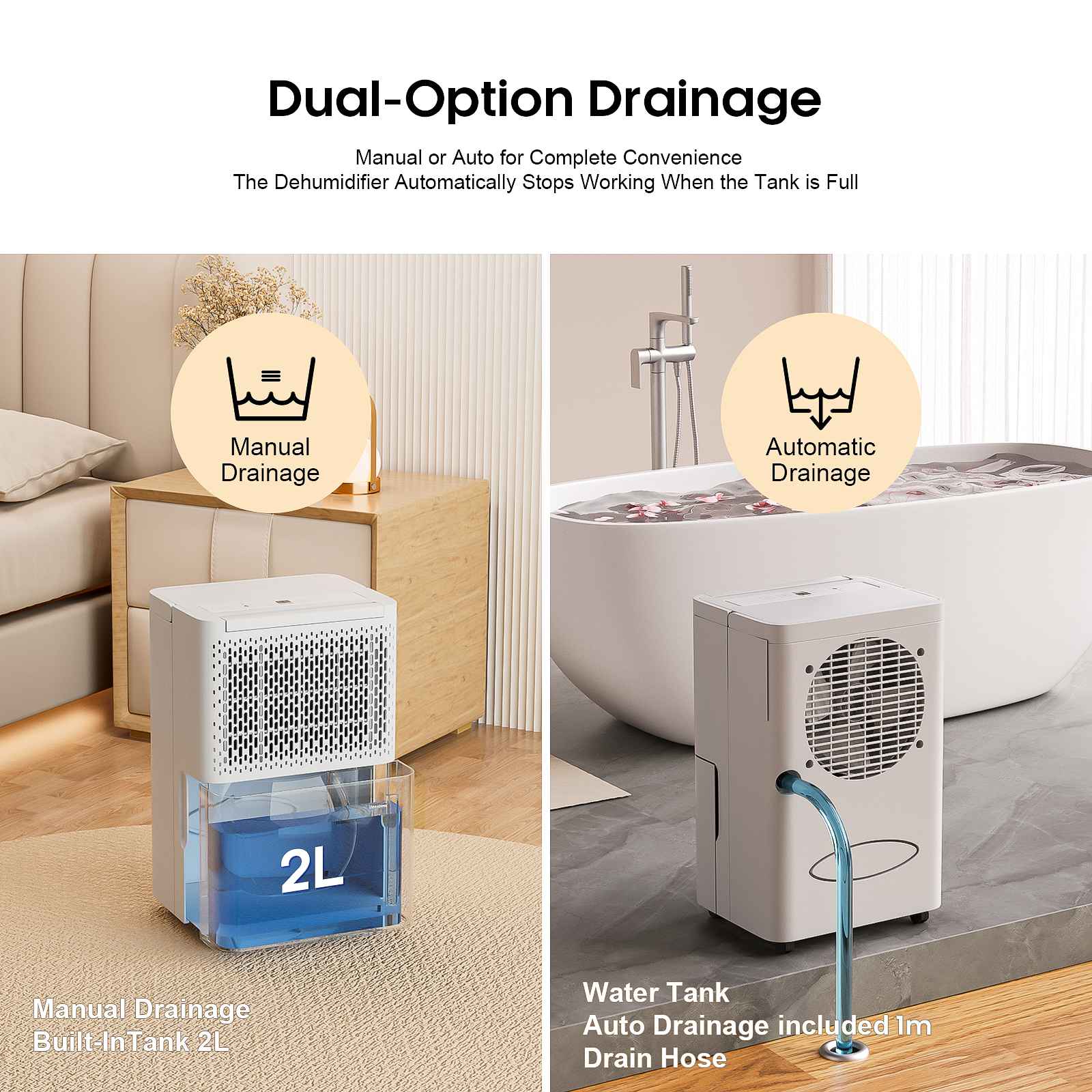 Deshumidificador 12L/Día para Hogar 15-20㎡｜Control Automático de Humedad｜Doble Drenaje｜Silencioso ≤42dB - 4