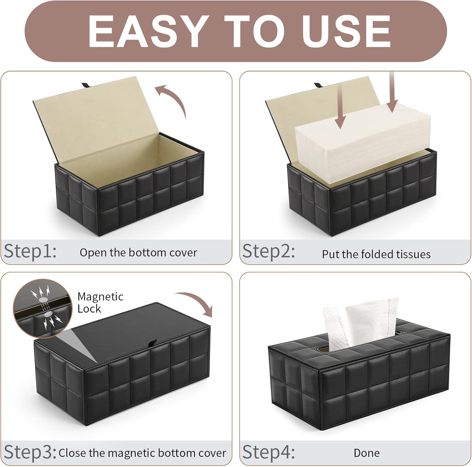 Prostokątne skórzane pudełko na chusteczki (czarne) - 5