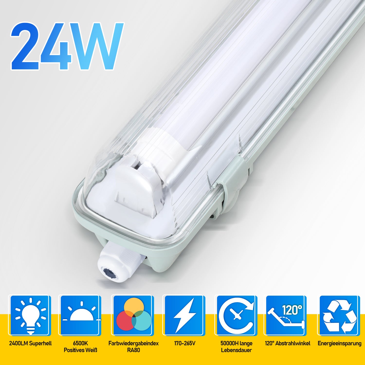 Wodoodporna taśma LED do świetlówek T8, stopień ochrony IP65, 150 cm, 1 x 24 W, zimna biel