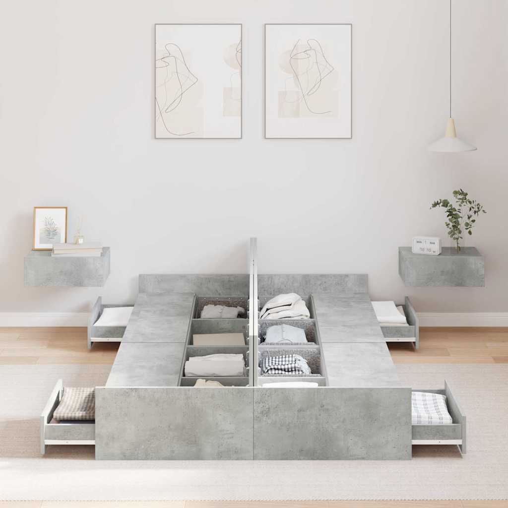 Cadre de lit avec rangement et tiroir gris béton, pour la chambre, 120 × 190 cm - 3