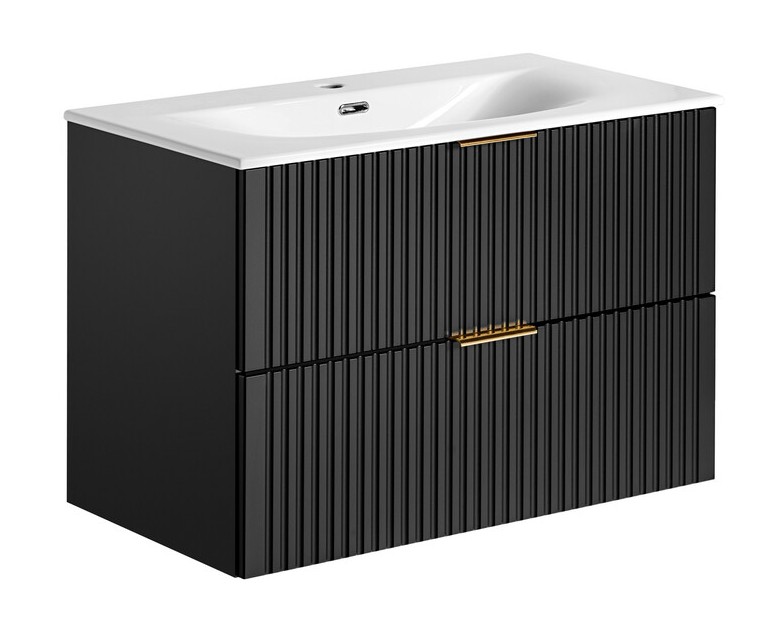 Zestaw Szafka czarna 80 cm z umywalką i syfonem Comad Adel Black