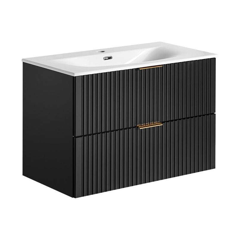 Zestaw Szafka czarna 80 cm z umywalką i syfonem Comad Adel Black