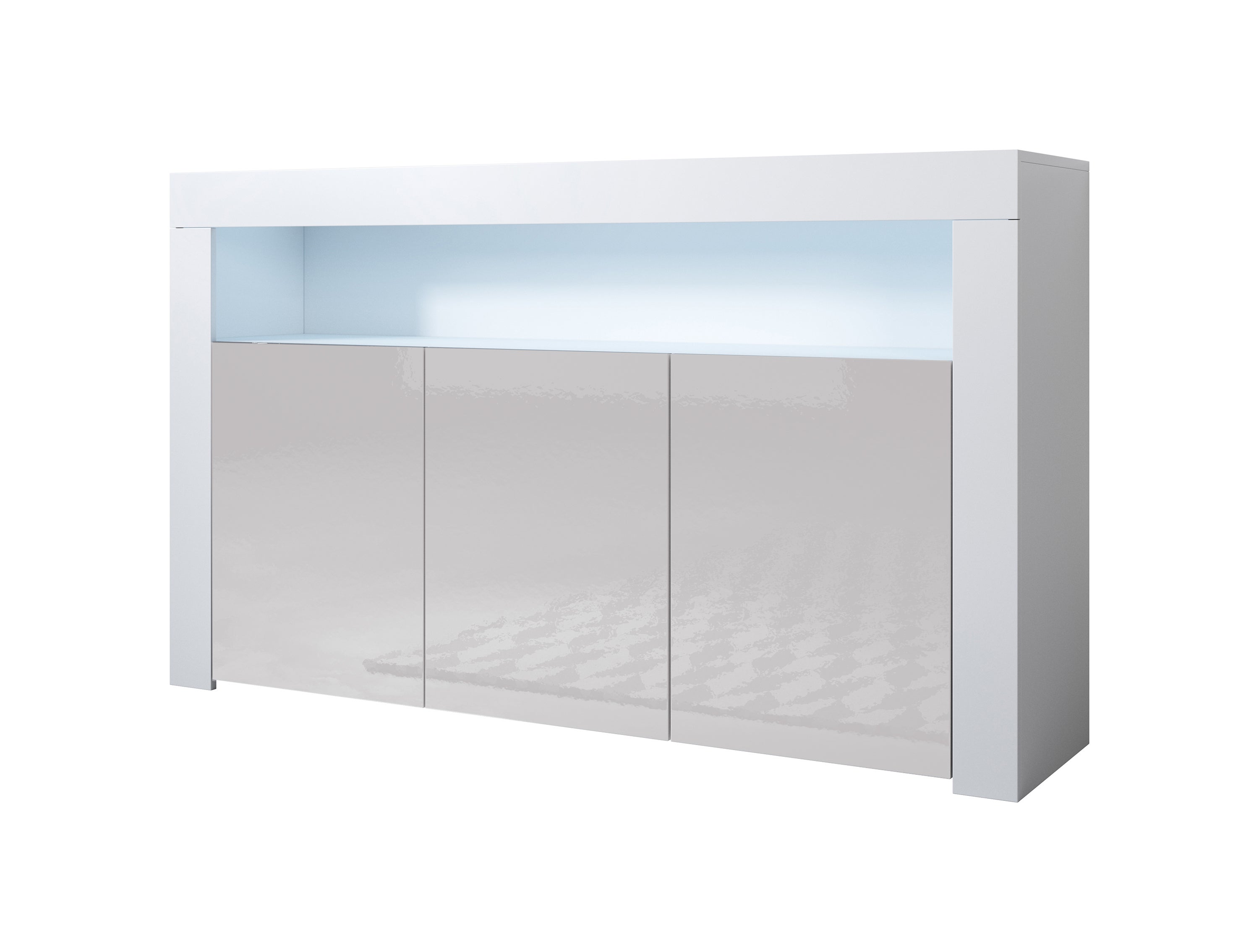 Mobiletto Bianco Con Luci LED KOMHTOM – 3 Cassetti E 2 Ante In Acrilico, Mobile Multiuso Per Soggiorno, Camera, Ingresso - 2
