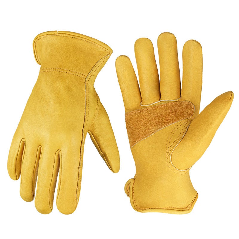Gants de travail en cuir d’hiver , Cuir de vachette, Cuir doublé,L, Jaune - 2